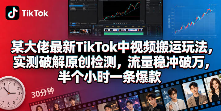 某大佬最新TikTok中视频搬运玩法，实测破解原创检测，流量稳冲破万，半个小时一条爆款-小明副业导航站
