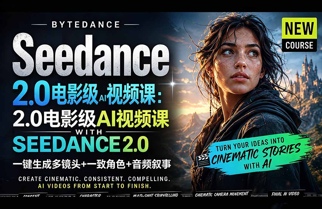 Seedance 2.0电影级AI视频课:一键生成多镜头+一致角色+音频叙事-小明副业导航站