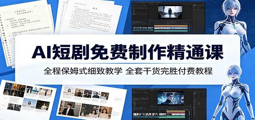 AI短剧免费制作精通课：全程保姆式细致教学，全套干货完胜付费教程-小明副业导航站