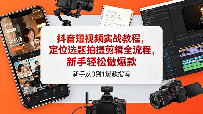 抖音短视频实战教程,定位选题拍摄剪辑全流程,新手轻松做爆款-小明副业导航站