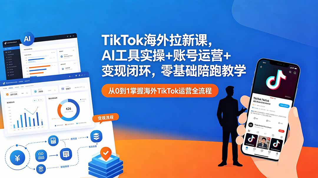 TikTok海外拉新课,AI工具实操+账号运营+变现闭环,零基础陪跑教学-小明副业导航站