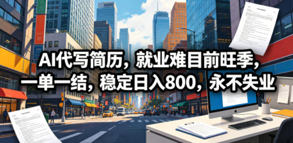 AI代写简历,就业难目前旺季,一单一结,稳定日入800,永不失业-小明副业导航站