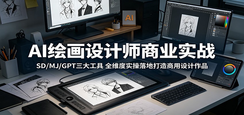 AI绘画设计师商业实战：SD/MJ/GPT三大工具，全维度实操落地打造商用设计作品-小明副业导航站