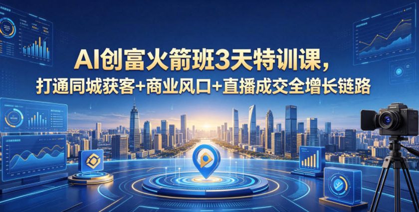 AI创富火箭班3天特训课,打通同城获客+商业风口+直播成交全增长链路,2026年4月新课-小明副业导航站