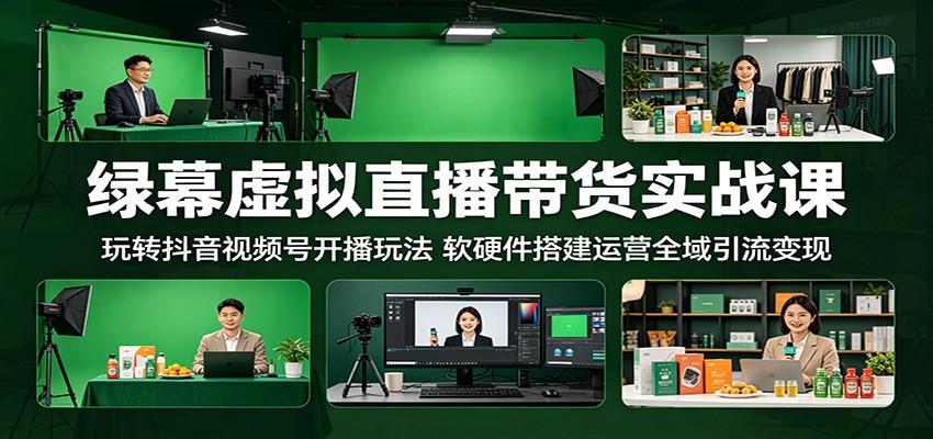 绿幕虚拟直播带货实战课：玩转抖音视频号开播玩法，软硬件搭建运营全域引流变现-小明副业导航站