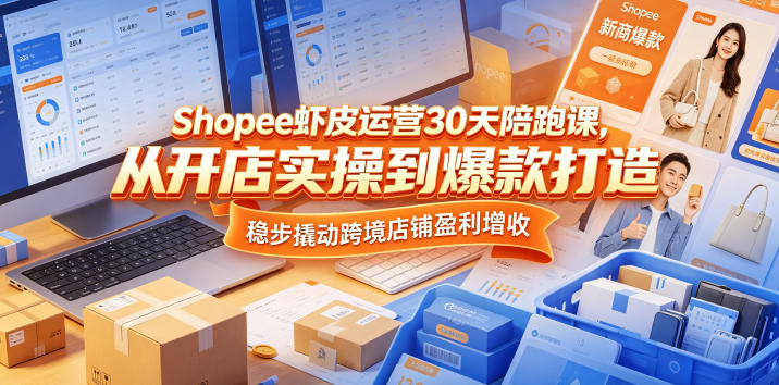 Shopee虾皮运营30天陪跑课，从开店实操到爆款打造，稳步撬动跨境店铺盈利增收-小明副业导航站