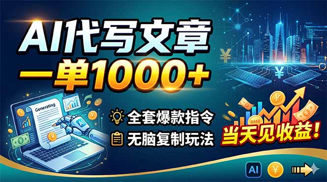 AI代写文章,一单1000+,全套爆款指令+无脑复制玩法,当天见收益!-小明副业导航站