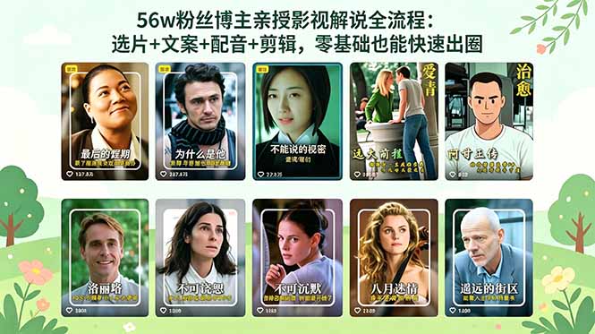 56万粉丝博主亲授影视解说全流程：选片+文案+配音+剪辑，零基础也能快速出圈-小明副业导航站