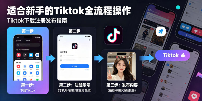 Tiktok下载注册发布,适合新手的Tiktok全流程操作-小明副业导航站