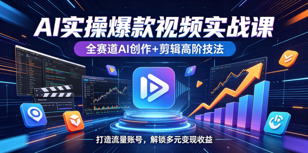 AI实操爆款视频实战课,全赛道AI创作+剪辑高阶技法,打造流量账号,解锁多元变现收益-小明副业导航站