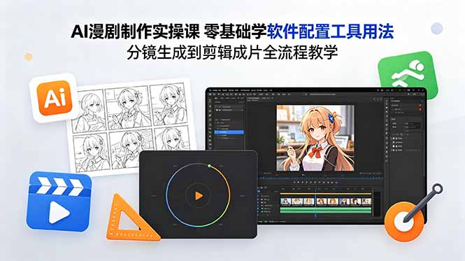 AI漫剧制作实操课 零基础学软件配置工具用法 分镜生成到剪辑成片全流程教学-小明副业导航站